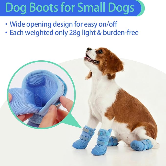 MIGOHI Reflective Dog Shoes for Small Dogs,Small Dog Boots & Paw Protectors for Summer Hot Pavement Hardfloors with Anti Slip Waterproof Rubber Grip Sole,Dog Booties for Indoor Outdoor Walking Running