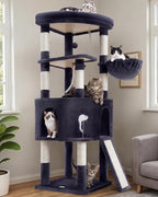 Cat Tree, 61" Tall Cat Tower, Diamond-Shaped Cat Cave VCT001G | Cat Condo with Wide Top Perch & Basket, Sturdy Scratching Post, Interactive Toy for Large Indoor Cats, Smoky Gray