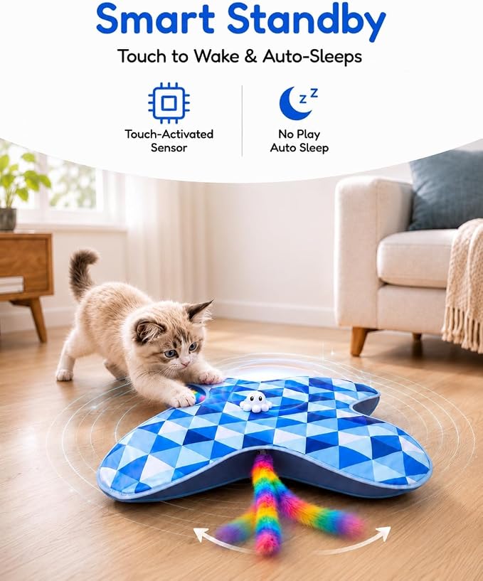 PetBusy [2026 Upgraded Smart Interactive Cat Toys for Indoor Cats, [Week-Long Rechargeable Battery] for Hands-Free Play, Automatic Hide &Seek Rainbow Tail Keeps Bored Kittens Chasing and Pouncing