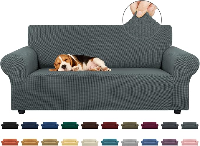 Stretch Loveseat Couch Cover, 2 Cushion Couch Slipcover,Grey | 1-Piece Washable Sofa Cover Pet Friendly (55"-78") Furniture Protector Soft Jacquard, Elastic Bottom for Dogs & Kids