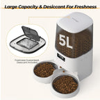 Automatic Cat Feeder with App Control, 5L Food Dispenser for 2 Cats, 2.4/5G WiFi, Dual Power, Programmable Portions, Anti-Jam & Fresh-Lock, Stainless Steel Bowls, Easy to Clean