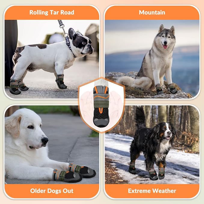SlowTon Dog Shoes for Large Small Medium Dogs - Breathable Dog Boots for Summer Hot Pavement, Paw Protector for Outdoor Walking Winter Snow, Anti-Slip Rubber Dog Booties for Hardwood Floor (B, 2)