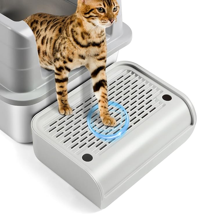 Cat Step for Litter Box, Litter Box Ramp with Filter Function, Light Grey | Cat Litter Box Step for Kitten & Elderly Cats, Washable Double Layer Litter Catcher, Non-Slip Litter Catcher, Easy to Clean