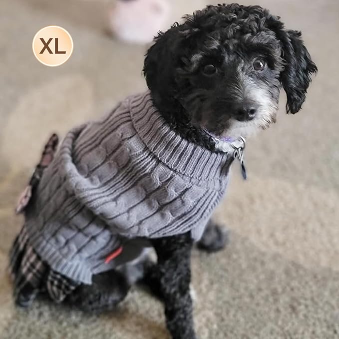 KYEESE Dog Sweater Dress Turtleneck Thick Knit Pullover for Cold Weather | Stretchy Fit, Lightweight & Warm, Cozy Knit Comfort, Cute Bow Accent, Gentle on Sensitive Skin, Comfortable Daily Wear