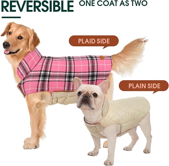 Kuoser Warm Dog Coat, Waterproof Dog Jacket for Extra Large Dogs, Pink 2XL | Adjustable Durable XXL Doggie Winter Coat Reversible Puppy Cold Weather Apparel from Small to Large Breed