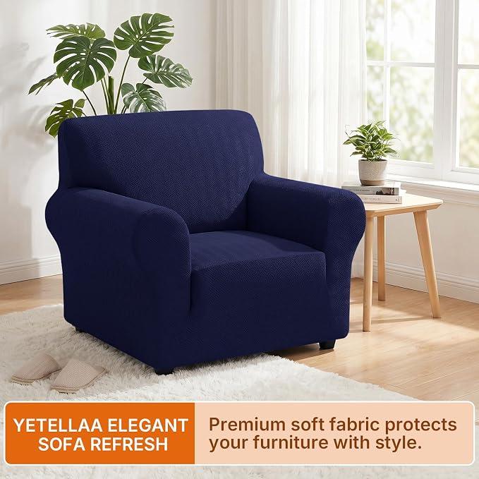 XINEAGE Stretch Armchair Slipcover, Non-Slip Pet Couch Cover,Navy Blue | Washable Furniture Protector, Elastic Bottom, Dogs & Cats Friendly, Scratch-resistant, Fast Setup, High Elasticity