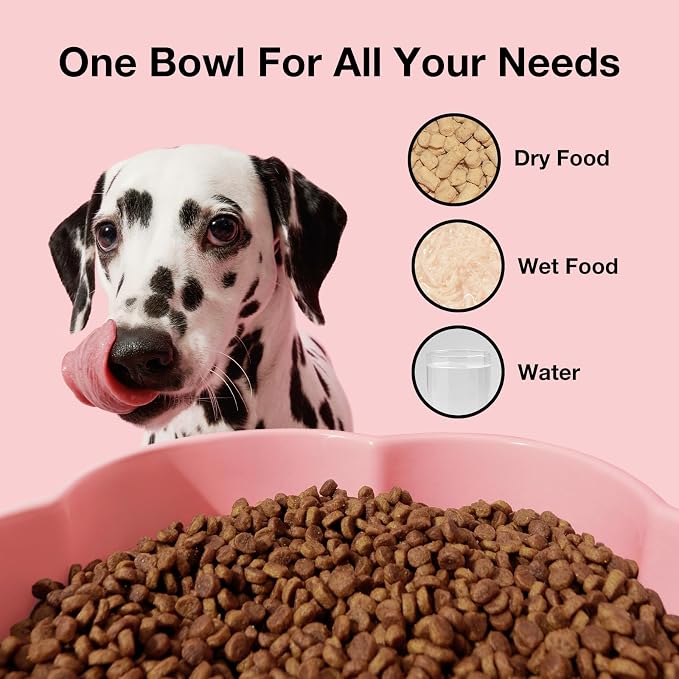 VETRESKA Elevated Dog Bowls Large, 64 oz Ceramic Raised Dog Bowl | Flower-Shaped Food Water Bowl with Bamboo Stand, Pet Feeding Dish Bowls for Medium/Large Dogs and Cats