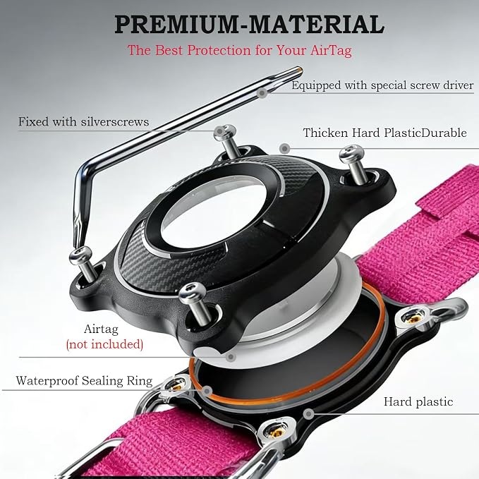 AirTag Dog Collar for Large Dogs Tactical Dog Collar with AirTag Holder | Upgrade Waterproof,Control Handle,Quick-Release Metal Buckle,1000D Nylon Fabric,Soft-Padded Webbing,Velcro Patch(Rose Red,XL)