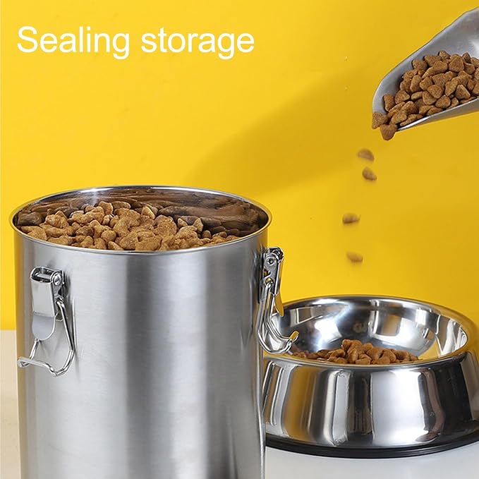 Metal Dog Food Storage Container, Stainless Steel Airtight Pet Food Canister with Lid, Cat Dog Food Holder Bin Cookie Jar Treats Container for Home Kitchen Farmhouse (1600ML)