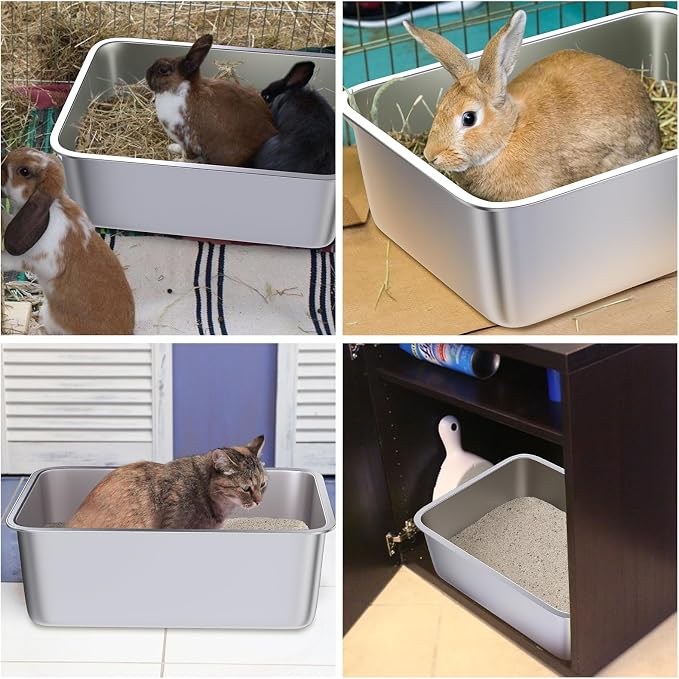 Stainless Steel Litter Box 2 Pack, Metal Cat Litter Box | 18"x14"x6", Easy to Clean, Never Absorb Odor, Non Stick Steel Litterbox for Small to Medium Cats