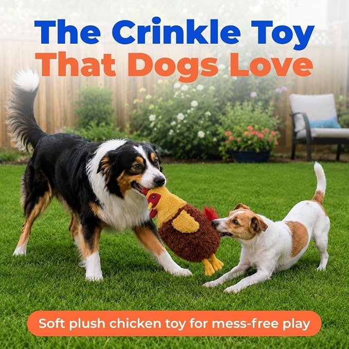 Best Pet Supplies Interactive Squeaky Dog Chew Toy, Ideal Dog Toys for Chewers, Small, Medium & Large Dogs, and Fetch Lovers - Crinkle Chicken (Wine Red), Large
