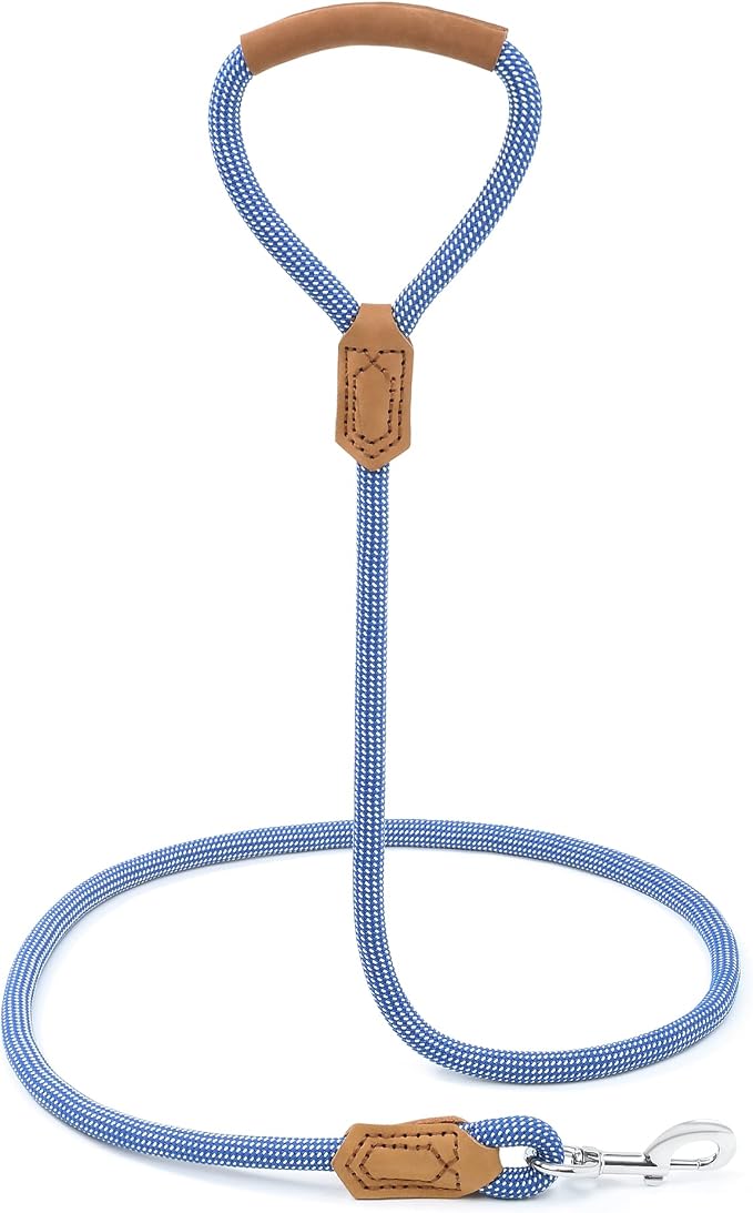 Mile High Life Dog Leash with Genuine Leather Handle, 6 FT/5 FT/4 FT | Leather Grip Rope Leash, Heavy Duty 360° Swivel Metal Clasp, for Small Medium & Large Dogs