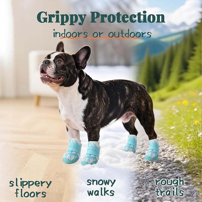 Dog Shoes for Large Dogs, Outdoor Dog Boots & Paw Protectors for Hot Pavement, Winter Snow Hiking, Breathable Dog Booties, Indoor Hardfloors Anti Slip Sole Blue Size 8