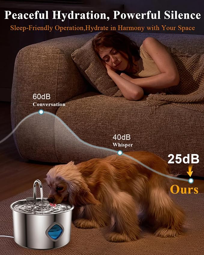 Cat Water Fountain Stainless Steel, 3.2L/108oz Automatic Pet Drinking Dispenser with Faucet & Flower Mode, Electric Metal Water Bowl for Indoor Cats S/M Dogs Pets, Quiet Waterer w/ 8 Filters & Sponges