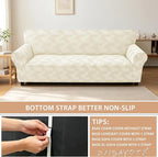 ZNSAYOTX Stretch Oversized Couch Covers for 3 Cushion Couch, 1-Piece Extra Large Sofa Cover Slipcover, Furniture Protector with Elastic Bottom Geometrical Jacquard Fabric (X-Large, Beige)
