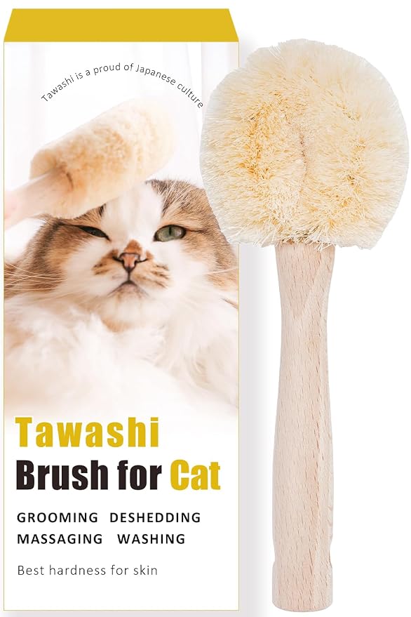 Wablade Cat Brush for Sensitive Cats & Kittens, Soft, 7.5", Made in Japan | Daily grooming & massage for routine care, gently lifts loose surface fur with natural sisal fibers (Not a Deshedding Tool)