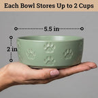 Ceramic Dog Bowl Set of 2 with Anti-Skid Base, 5.5"W x 2"H, 2 Cup Capacity | Thick Ceramic, Dishwasher Safe, Anti-Skid Rubber Base, 2 Cups per Bowl, Ceramic Food and Water Bowls Set of 2 for Small Dogs