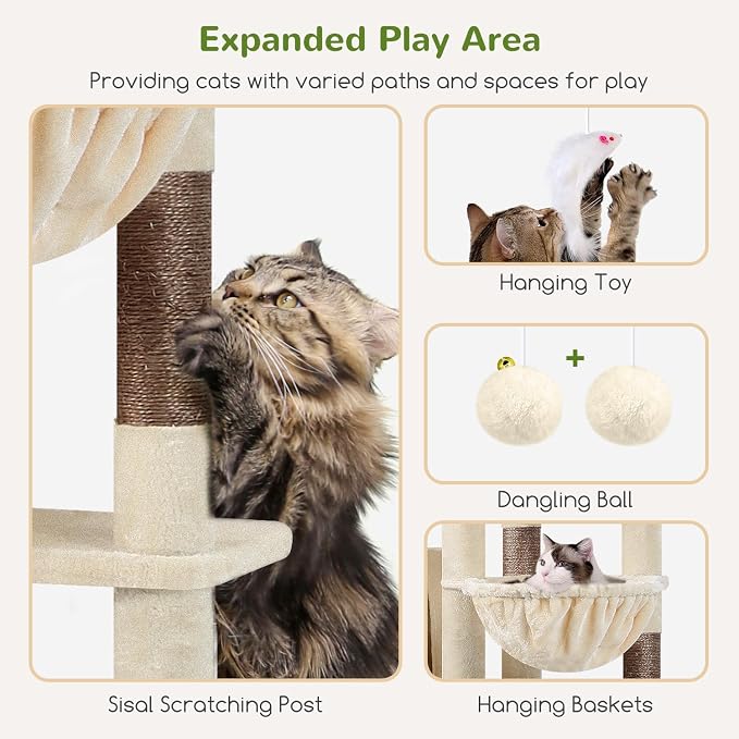 Globlazer Giant Cat Tree, 83 inch Cat Tree for Indoor Cats Large Adult, XXL Cat Tower with 9 Scratching Posts for 20lb+ Heavy Duty Large Adult Cats, F83, Beige
