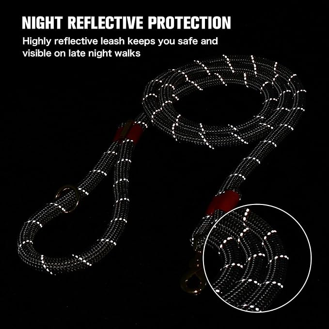 Nylon Rope Dog Leash, Silver Grey, 5 FT - 3/5" | Reflective, Handmade Braided, Heavy Duty, For Medium Large Dogs