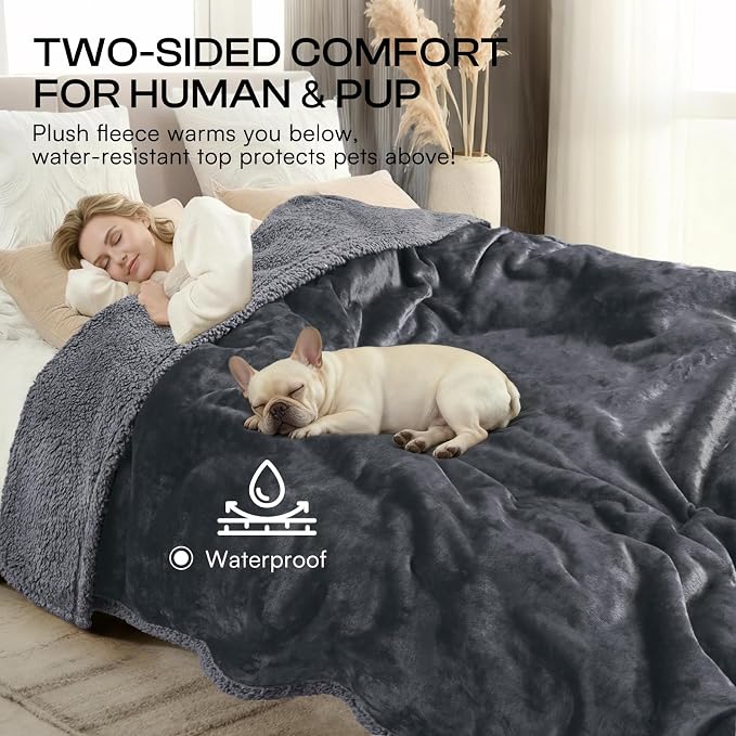 Luciphia Waterproof Pet Blanket, Liquid Pee Proof Dog Blanket for Sofa Bed Couch, Reversible Sherpa Fleece Furniture Protector Cover for Small Medium Large Dogs Cats, Dark Gray X-Large（85" x 57"） | waterproof pet blanket sherpa fleece reversible couch ...
