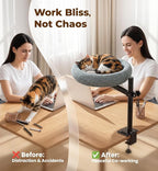Cat Bed for Desk, 360° Rotating Adjustable Cat Perch, 44 lb, Home Office | Desk mount cat hammock, no-drill G-clamp, faux linen, washable cover, fits desktops up to 2.3 in, space saver, gray
