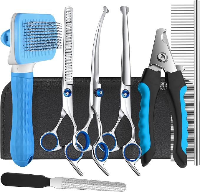 8-in-1 Cat Dog Grooming Scissors Set | with Comb, Nail Clipper, Brush