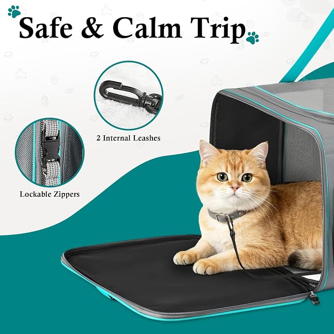 Keaber Cat Carrier for 2 Cats with Expandable Space & Litter Box, Gray | Extra Large Soft Sided Pet Carrier with Detachable Divider, Puppy Travel Carriers for Home, Car, Camping & Vet Visits