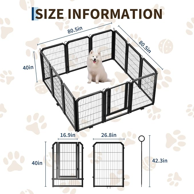 Dog Playpen Indoor 40 Inch 12 Panels Pet Pen with Door & Stakes Portable Exercise Puppy Playpens Metal Dogs Fence Outdoor for Yard RV Camping Training Trips Medium Large Dogs Foldable Expandable