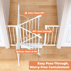 34" Tall Baby Gate No Drilling, Auto Close Dog Gate Indoor, White | for Doorways & Stairs, Pressure Mounted 29"-40" Wide Pet Gate, Easy Walk Through Stair Gate for Baby & Pet Stroller Friendly