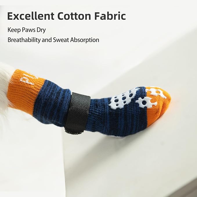 PUPTECK Anti-Slip Dog Socks with Double Sides Grips for Small Medium Large Dogs Hardwood Floors Prevents Licking, Dog Shoes for Hot Pavement Traction Control for Senior Dogs, Dark Blue, XL