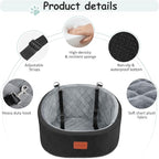Lealchum Dog Car Seat for Small Dogs Up to 30 Lbs,Ultra Soft Fabric Fill in Comfy Memory Foam,Happy Pet Ride,2 Safety Dog Leashes,Fully Detachable and Washable,Anti Slip Base(Black/Grey)