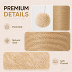 PAWSCRAT 32-Inch Tall Cat Scratching Post, 5.5-Inch Diameter, Sisal, Yellow | Natural Sisal Scratching Surface with a Dangling Ball for Indoor Cats, Scratch-Resistant Durable and Protect Your Furniture