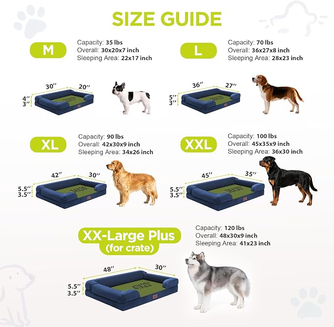 Waterproof Orthopedic Dog Bed for Extra Large Sized Dogs | Memory Foam Pet Bed Sofa with Bolster, Dog Couch with Washable Cover & Non-Slip Bottom, 48x30 Inch, royal blue