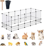 DINMO 28 Panels Bunny Playpen, Iron Net Bottom, 61.4" L x 25.4" W x 22.3" H | For Small Animals: Kittens, Guinea Pigs, Hamsters, Ferrets, Hedgehogs, Chicks & Ducklings, DIY, Expandable Portable Enclosure