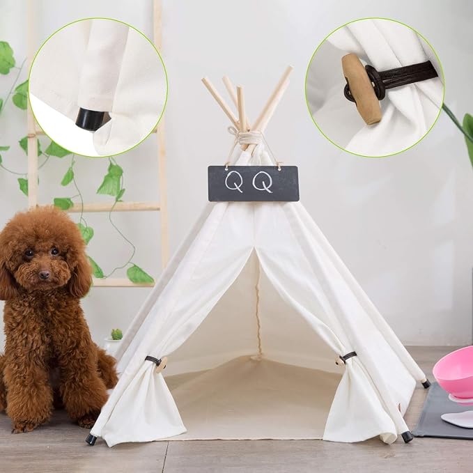 Scnbom Pet Teepee Dog & Puppy Cat Tents Tipi Bed Portable Houses | with Thick Cushion for Pets Up to 20lbs