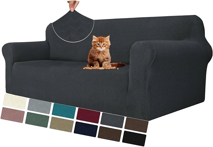 MAXIJIN Couch Covers for 3 Cushion Couch Sofa (71"-91"), 1-Piece Stretch Sofa Cover Slipcover Furniture Protector with Elastic Bottom for Kids,Dogs (Large, Diamond Pattern Gray)