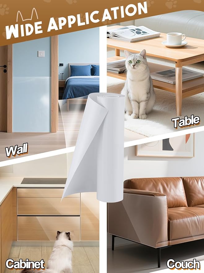Acostop 12"x136" Cuttable Cat Scratch Furniture Protector for Leather Couch | Transparent Easy to Remove Anti-Scratch Couch Protector from Cat, No Pins