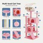 DUMOS 54 Inch Cat Tree Tower with Scratching Posts, Pink | Multi-Level Pet House for Large Cats with 2 Condos, Scratching Posts, Round Platform, Small Ladder and Toys