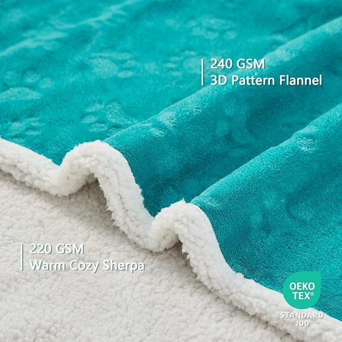 Pet Blankets for Cats - Waterproof Cat Blanket Washable - Sherpa Fleece Puppy Blanket, Soft Plush Reversible Throw Protector for Bed Couch Car Sofa, 25"X30", Teal