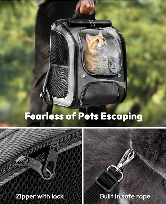 Pecute Cat Backpack Carrier,Large Space Dog Carrier Backpack,Ergonomic,Gray | Bubble Transparent Window,Sunshade Curtain,Safety Rope,Sturdy,Large Mesh for Breathability,Suitable for Outdoor,Vet