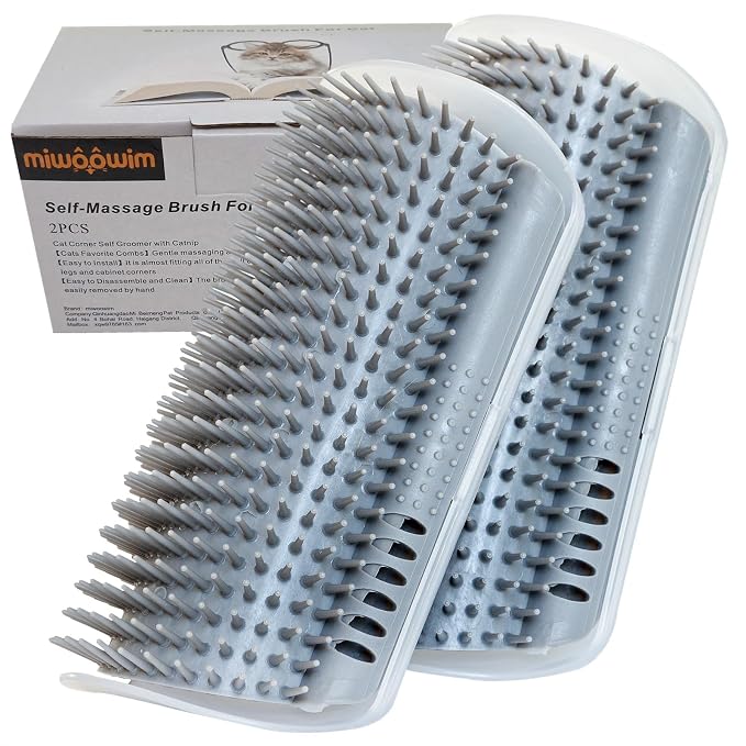 miwoowim 2PCS 6.1" Extended Cat Self Groomer, Wall Corner Massage Brush | Durable, Scratcher & Massage comb for long/short hair. Mounts on walls or furniture corners. Removes loose fur