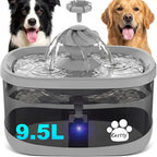 Kastty 9.5L/2.5Gal Dog Water Fountain for Large Dogs with 3 Flow Modes | Large Capacity Pet Water Fountain , Automatic Quite Dog Water Bowl Dispenser with Water Window & LED,Easy to Clean(FS82,Grey)