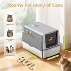 L7 Pro-Stainless Steel Litter Box with Lid Enclosed Odor Control | Extra Large Enclosed Metal Cat Box for Kitty&Big Cats, Odor Control, High Sided Anti-Leak with Scoop & Mat, Grey