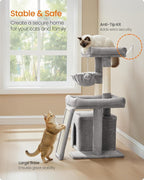 Feandrea Cat Tree, Cat Tower Condo Scratching Posts and Ramp, Dove Gray | 2 Large Perches, Cave, Basket, 33.8 Inches Tall, A Little Ball Dove Gray