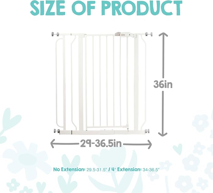 Regalo Safety 36" Extra Tall Baby Gate, Bottom of Stairs & Doorways | Fits Openings 29"-36.5" Wide, Pressure Mounted with Door, For Babies, Toddlers & Pets, White