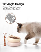 Cat Bowl, Ceramic Cat Bowls Food and Water Bowl Set, Whisker Friendly Cute Kitten Food Bowls for Protecting Pet's Spine, Yellow & Pink