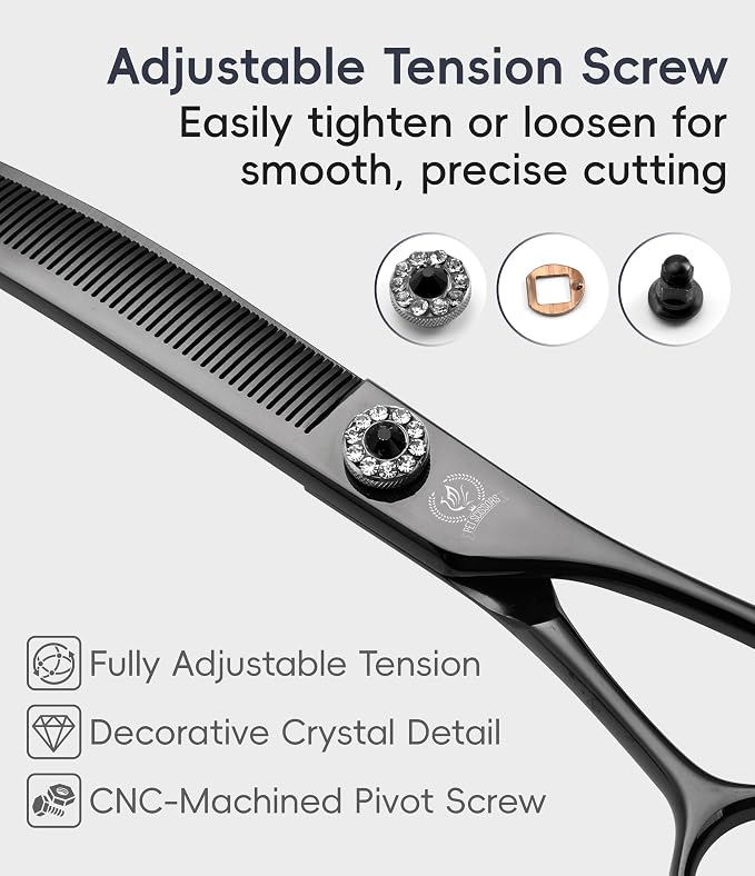 Professional Dog Grooming Scissors Pet Curved Thinning Shears 7.0'' Extremely Sharp Blades 440C Steel Thinning Scissors Durable Smooth Motion&Fine Cut for Dogs and Cats