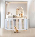 unipaws 36”H Free Standing Pet Gate for Dog Cat, 100”Wide Wooden Dog Gates | Foldable Pet Fence for Doorway, Stairs, Step, Expandable Doggy Barrier, Room Divider, Indoor Use, White