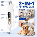 2-in-1 Dog Cat Nail Clippers & Grinder with LED Light, Pet Nail Trimmer with Splash Guard & Safety Lock, 2 Speeds USB Rechargeable Quiet Paw Nail Cutter for Large Medium Small Dogs Cats (Pink)