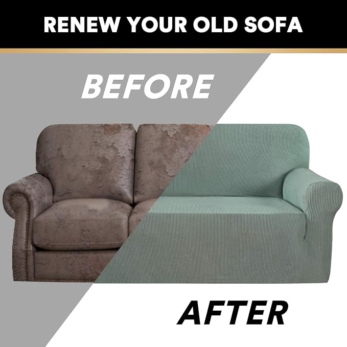 Stretch Sofa Cover Slipcover Couch Covers for 3 Cushion Couch Furniture Protector Sofa Covers with Non Slip Elastic Bottom Dogs Pet Friendly Fitted (Sofa, Sage)
